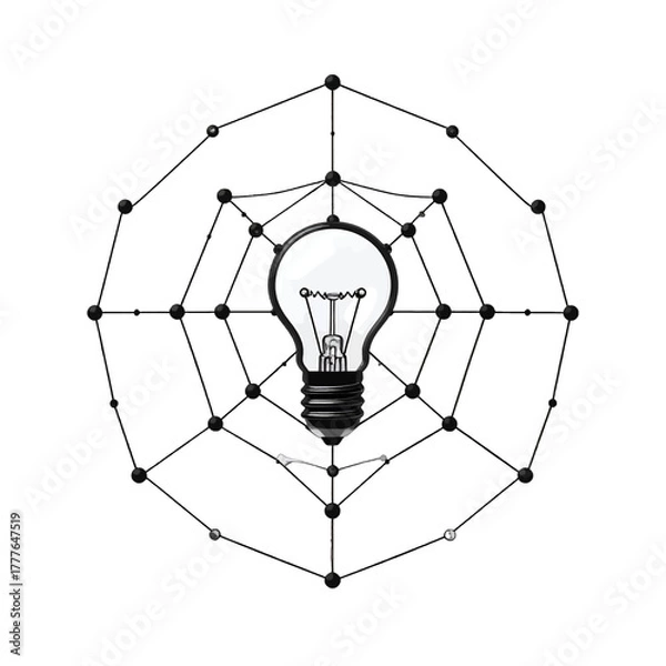 Fototapeta Conceptual Illustration of a Light Bulb Within a Geometric Network Structure Representing Ideas and Innovation