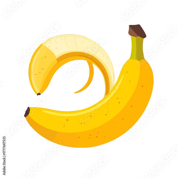Fototapeta Yellow Banana With Partially Peeled Skin Against White Background Isolated Healthy Food