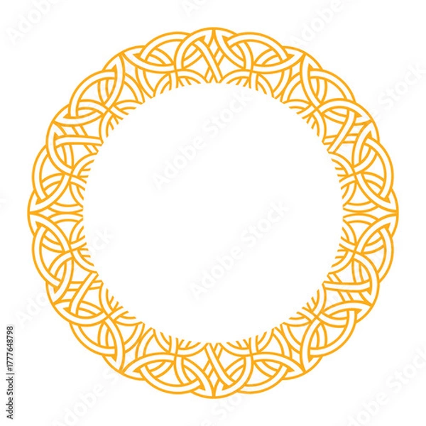 Fototapeta Ornate circular frame with intricate celtic and nordic patterns in orange for decorative projects.