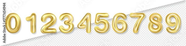 Obraz Editable realistic 3D illustration of gold balloon number 0-9 set for Birthday, Celebration or Party Design