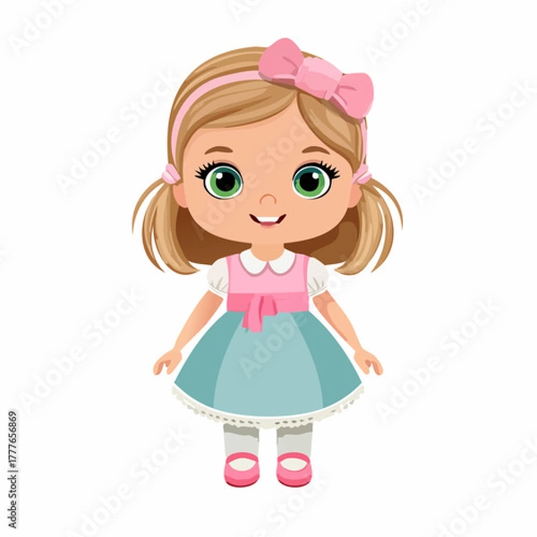 Obraz Poupée, fillette , rose et bleue, isolée sur fond blanc