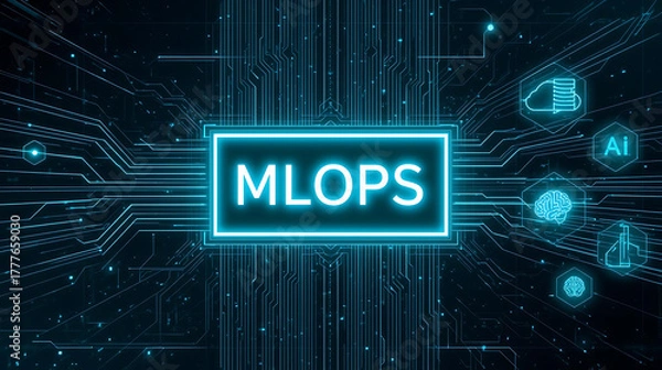 Obraz MLOps Integration and Deployment Framework Showcasing Machine Learning Model Lifecycle Management, Automated Pipelines, Continuous Integration and Delivery (CI/CD), Scalable Cloud Infrastructure