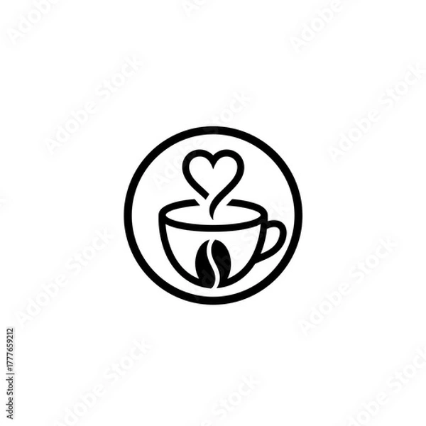 Fototapeta Coffee cup icon with heart and steam in minimalist design  