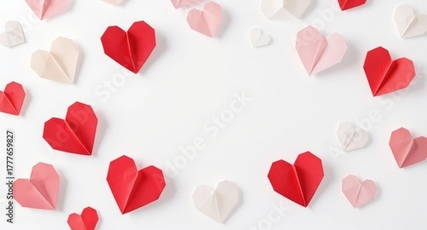 Obraz Colorful 3d Paper Hearts in Red Pink White Romantic Decoration