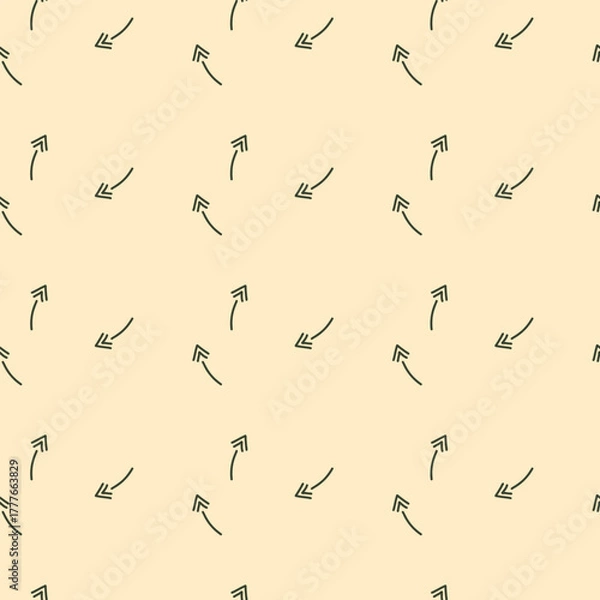Fototapeta Minimalist Seamless Doodle Arrows Pattern on Pale Cream Background