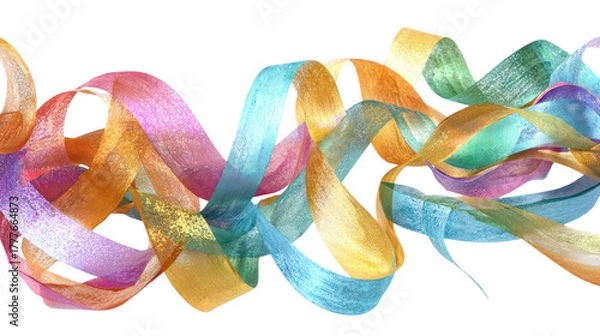 Obraz Colorful flowing ribbons abstract design isolated on transparent background