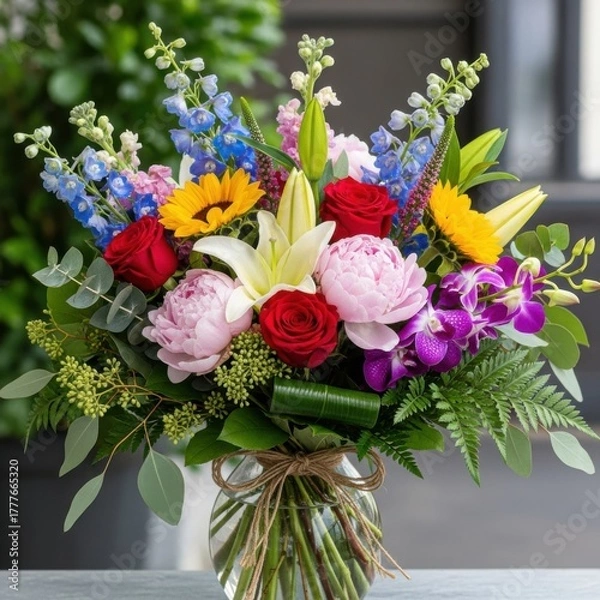 Fototapeta Spectacular floral arrangement with vibrant colors and diverse textures