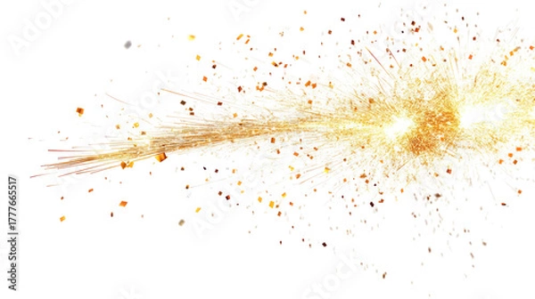 Obraz Bright golden sparkler explosion isolated on transparent background