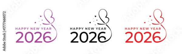 Fototapeta Happy New Year 2026. 2026 Love Logo Design. 2026 Happy New Year vector Logo Design. Red, pink, and black color logo
