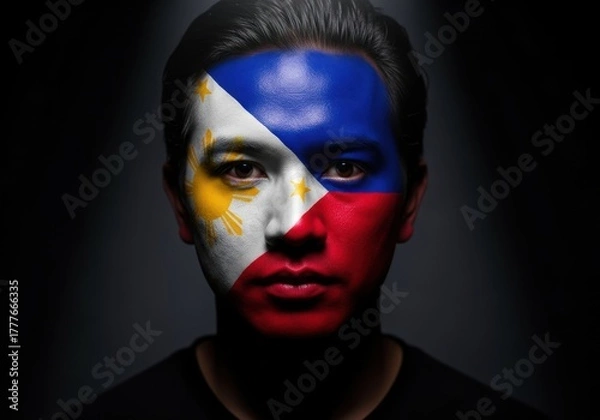 Obraz Face painted with the colors and emblem of the Philippine Flag Portrait