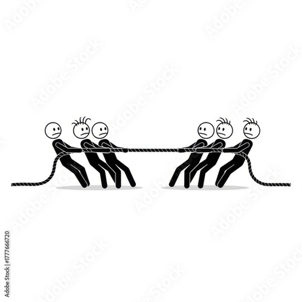 Obraz Epic tug of war battle between stick figures representing rivalry and teamwork