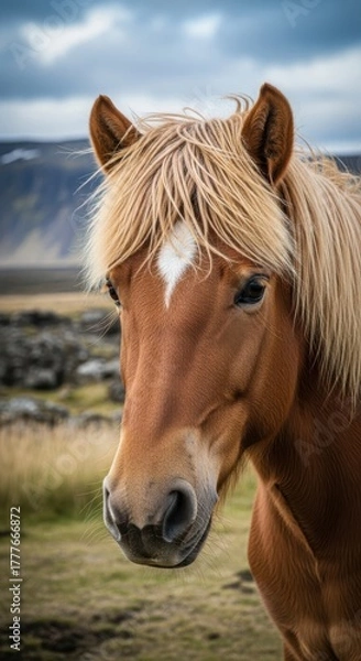 Obraz Magnificent Icelandic Horse Portrait with a Stunning Blond Mane Closeup