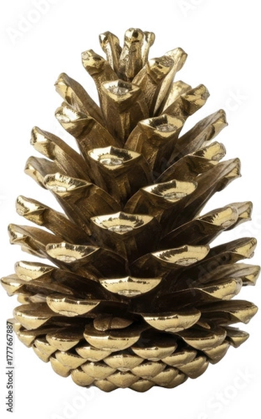 Fototapeta Golden Pine Cone Christmas Ornament for Holiday Decor on a transparent background, PNG image, PNG file