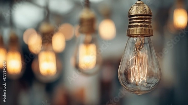 Fototapeta illuminated vintage light bulb warm glow