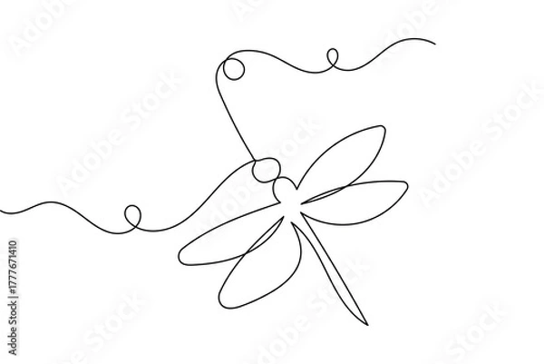 Fototapeta Dragonfly continuous one line drawing and minimalist style isolate outline vector illustration
