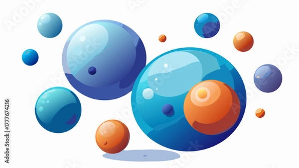 Fototapeta Glossy colorful 3d spheres floating on white background with reflections and shadows in a modern abstract style