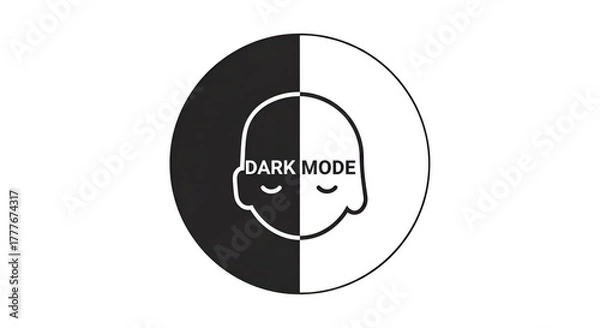Fototapeta Dark mode icon with a face inside a circle split into black and white on a white background image