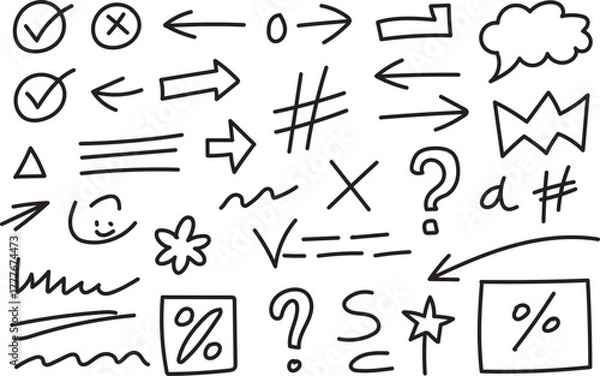 Fototapeta Hand Drawn Doodle Arrows and Abstract Sketch Symbols Collection on White Background