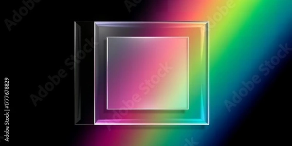 Fototapeta Abstract glass squares with vibrant rainbow gradient on black background color spectrum