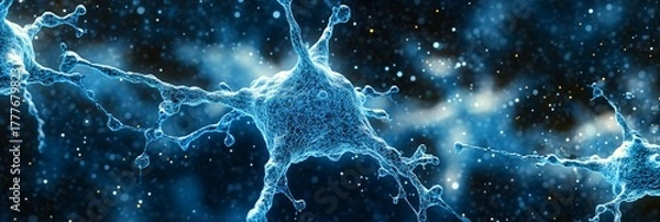 Obraz magnified visualization of human neurons with neural network connections in brain science and neuroscience research