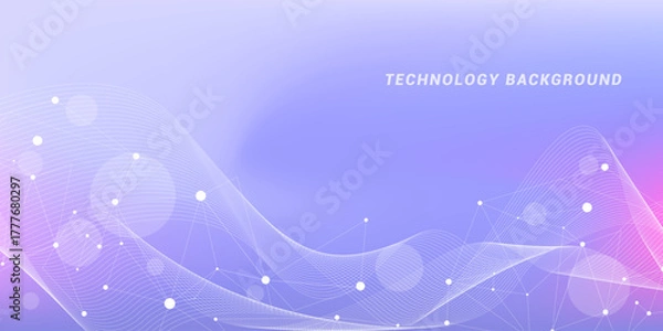 Fototapeta Abstract futuristic technology background. Technology and science theme background with waves and plexus lines. Global network connection template idea.