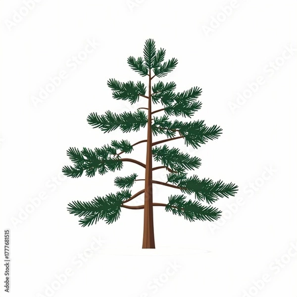 Fototapeta A Tall Evergreen Pine Tree with Lush Green Needles and Brown Trunk.