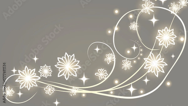 Obraz 黒い背景に輝く金色の花と蔓、エレガントな飾り模様