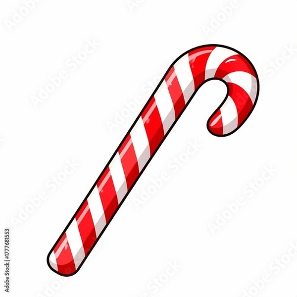 Obraz Classic Red and White Striped Candy Cane Icon.