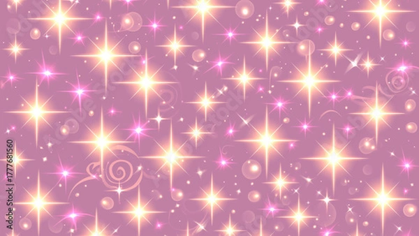 Obraz 紫色の背景に輝く星のシームレスパターン