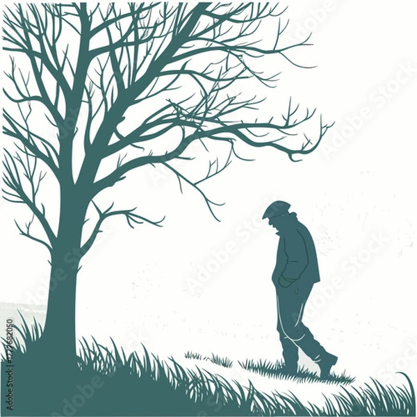 Obraz Silhouette of a man walking under a bare tree