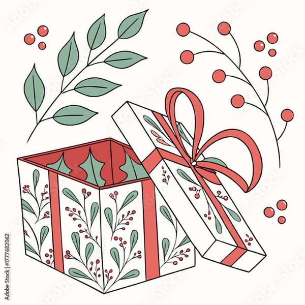 Obraz Illustration of an open gift box with floral decoration