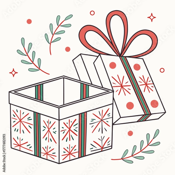 Obraz Open gift box with ribbon and decorative elements