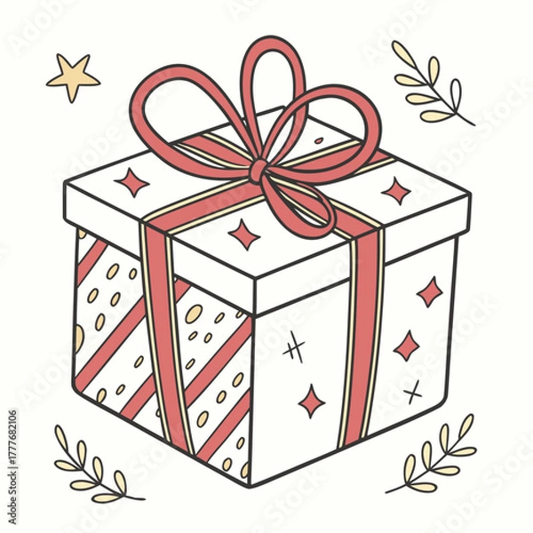 Obraz Charming gift box with red ribbon and star