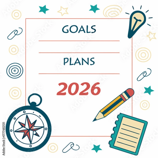 Obraz Planning goals for 2026 with compass illustration