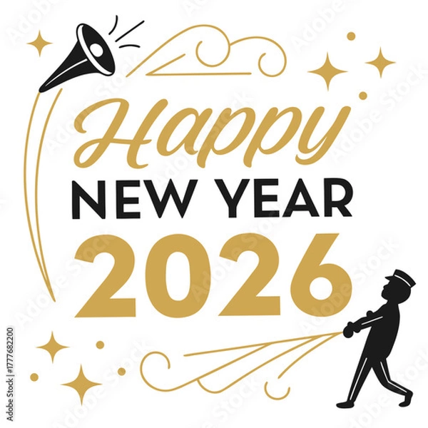 Fototapeta Happy new year 2026 celebration with noisemaker