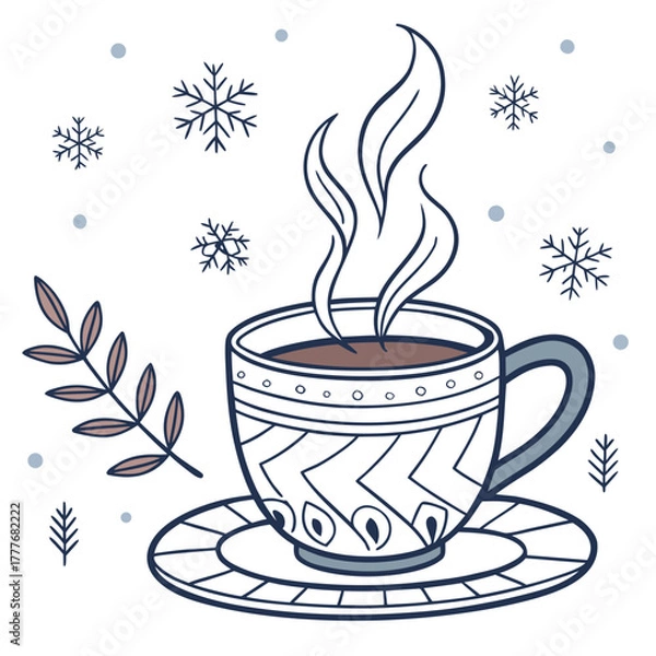 Obraz A cup of hot coffee with snowflakes