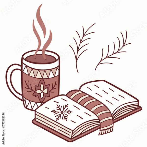 Obraz Winter reading scene with a mug, book, and foliage