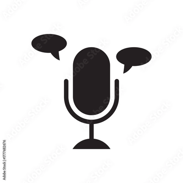 Fototapeta Solid Voice Chat Microphone with Speech Bubbles Symbol