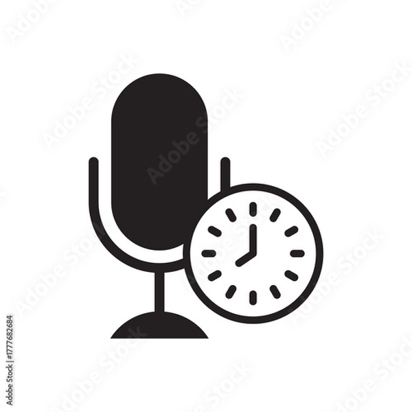 Fototapeta Solid Time Limit Microphone Icon with Clock Timer