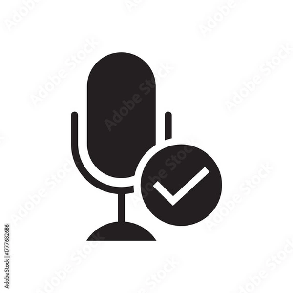 Fototapeta Solid Recording Complete Microphone Icon Check Mark