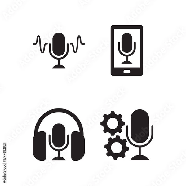 Fototapeta Solid Headphone and Microphone Audio Settings Icon Set