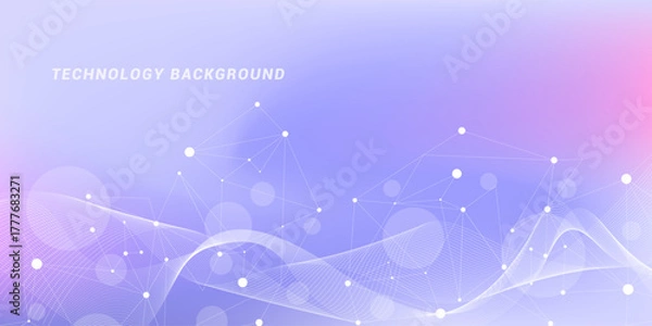 Fototapeta Abstract futuristic technology background. Technology and science theme background with waves and plexus lines. Global network connection template idea.
