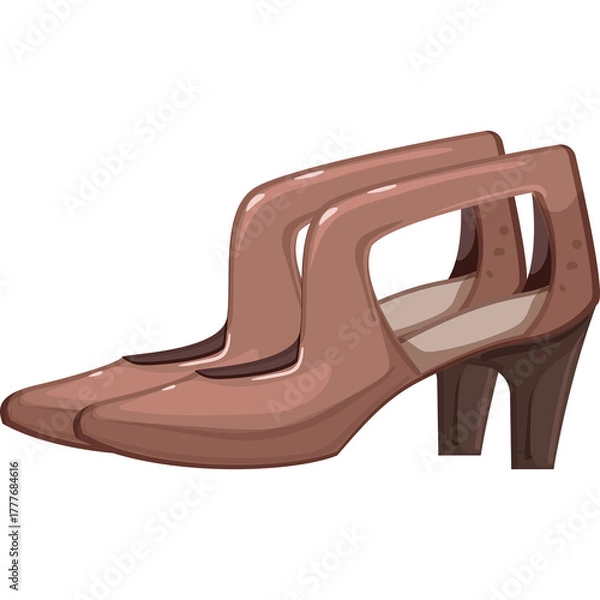 Fototapeta A Pair of Brown Cutout Low Heel Shoes with Strap Detail and Pointed Toe on a Transparent Background