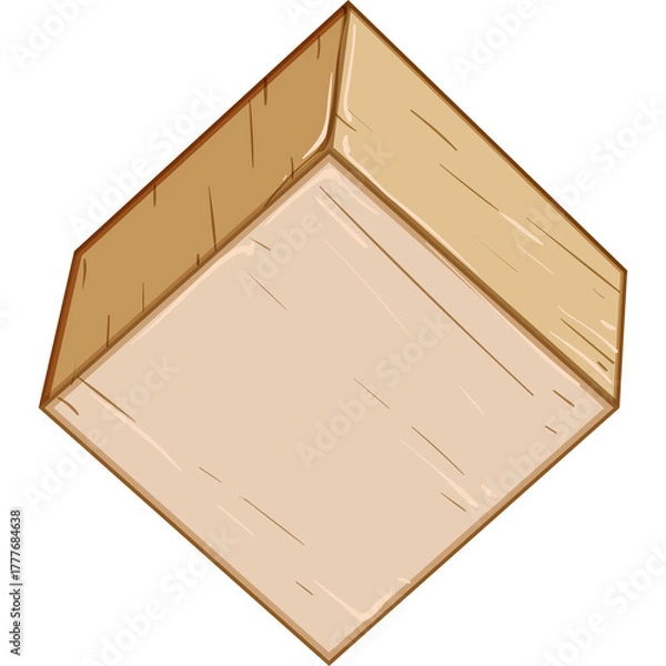 Fototapeta A pixel art isometric illustration of a light brown cardboard box with a visible wood grain texture and a light cream colored bottom surface seen from a top angle against a transparent background