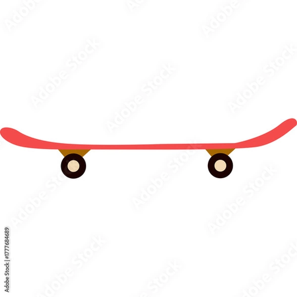 Fototapeta A simple pink skateboard with brown wheels and a white background presented in a minimalist style