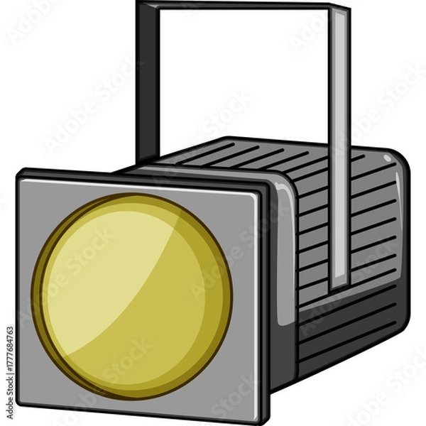 Fototapeta A Studio Spotlight With A Yellow Light Emitting From The Front On A White Background