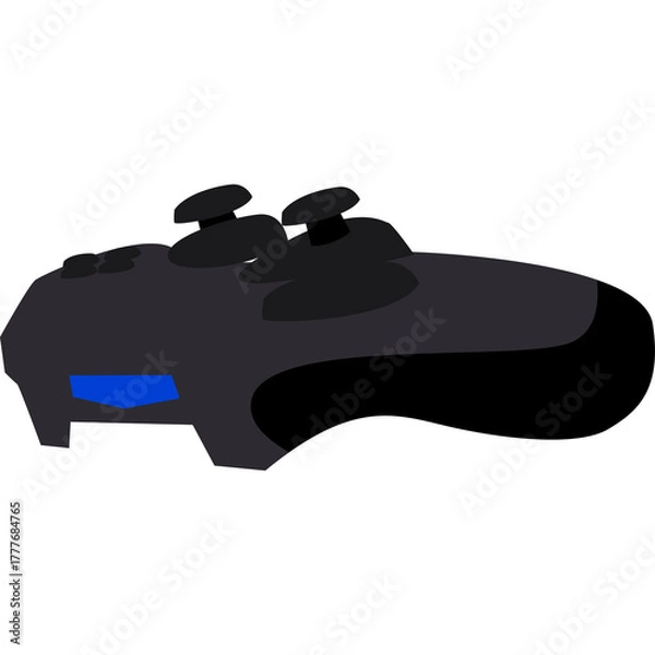 Fototapeta A stylized black video game controller with a blue light detail on a transparent background