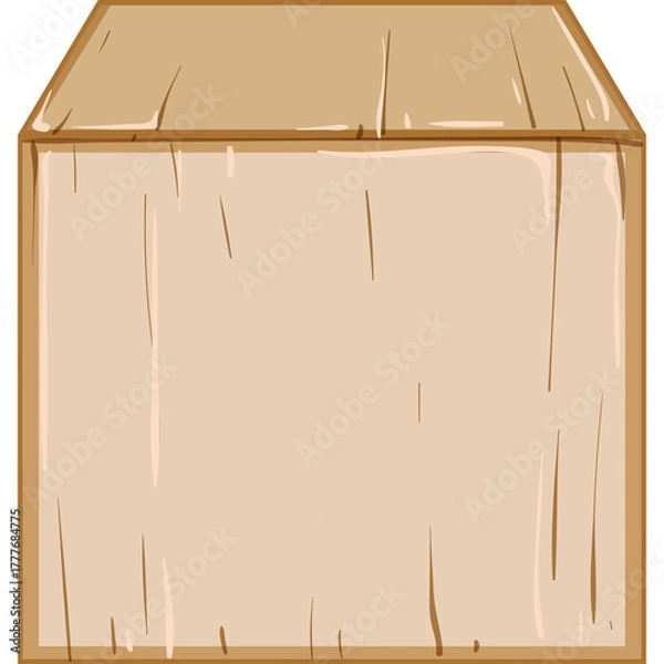 Fototapeta A Stylized Wooden Crate with a Textured Surface and Vertical Grain Details Against a Transparent Background in a Simple Flat Design
