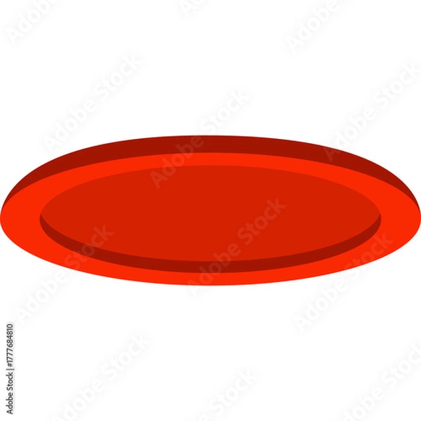 Fototapeta A Bright Red Disc With A Raised Rim Casts A Subtle Shadow On A White Background