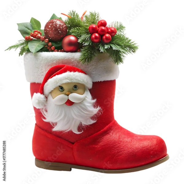 Obraz Christmas Santa Boot Filled with Festive Decorations